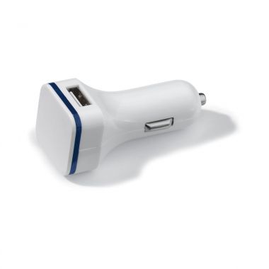 Wit / blauw USB auto oplader | Vierkant