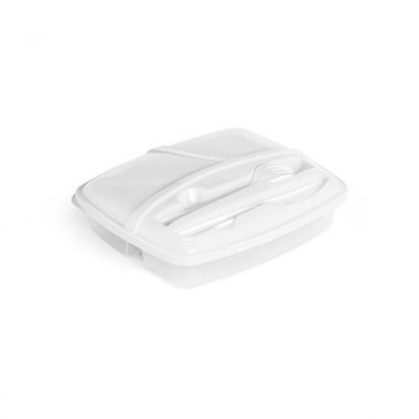Witte Lunchbox met bestek | Gekleurd