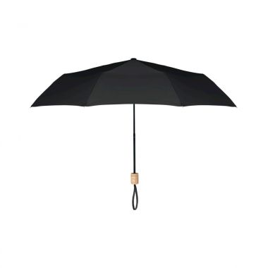 Zwarte Opvouwbare paraplu | Houten handvat | 53 cm