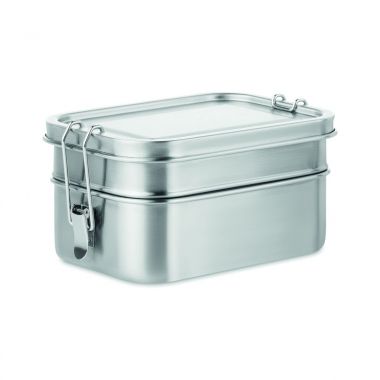 Zilvere RVS lunchbox | 2 compartimenten | 1200ml