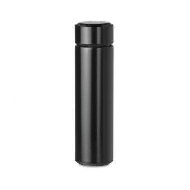 Zwarte Dubbelwandige fles | LED thermometer
