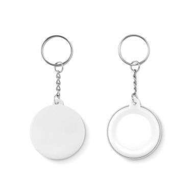 Witte Metalen button | Sleutelhanger | 44 mm