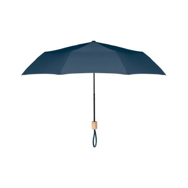 Blauwe Opvouwbare paraplu | Houten handvat | 53 cm