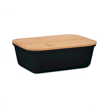 Zwarte Lunchbox | Bamboe deksel | 1 liter