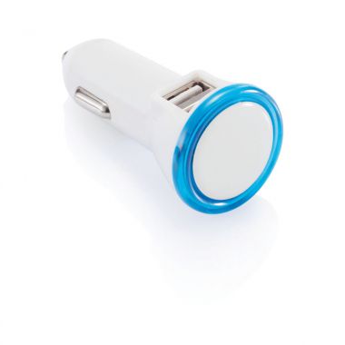Blauw /  wit Duo USB autolader